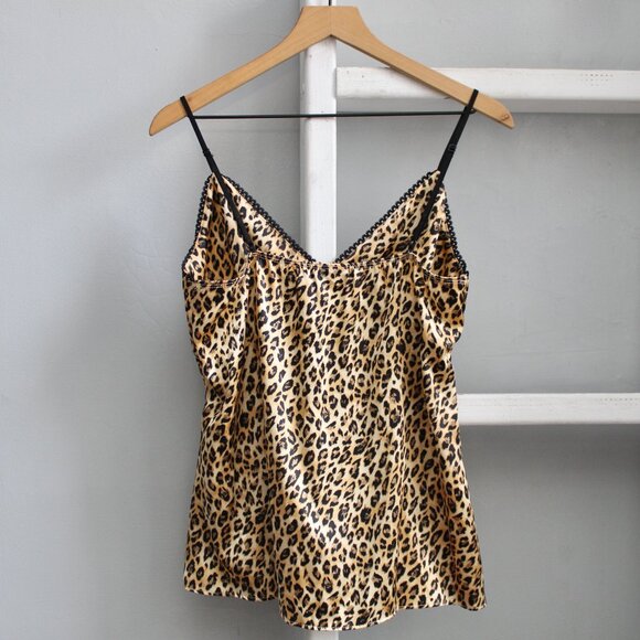 Mimi Chica VTG Y2K Tan Black Leopard Print Satin Babydoll Tank Top Size Medium - Picture 2 of 5